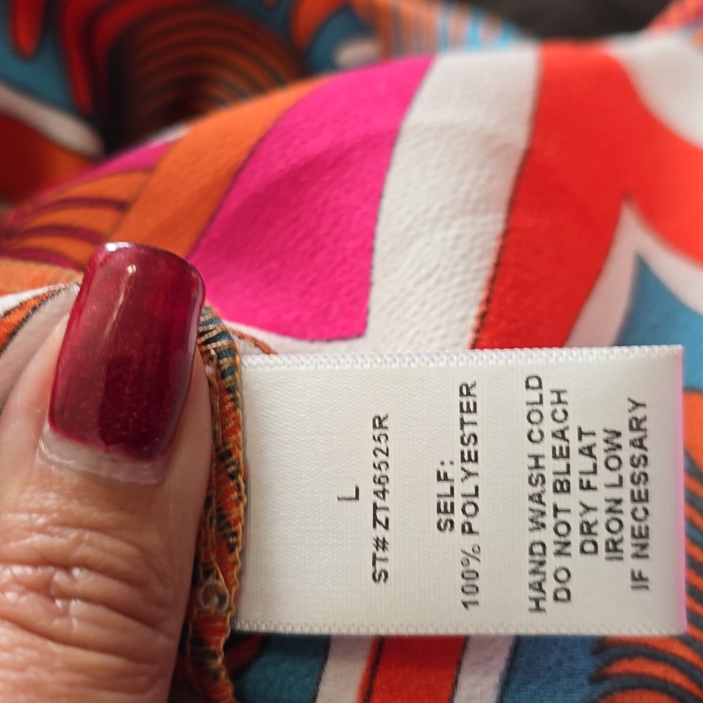 Colorful Floral Tie-Front Blouse Sz Lg - Picture 5 of 5